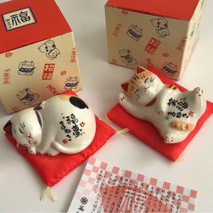 Set of traditional porcelain Good Luck cat figures